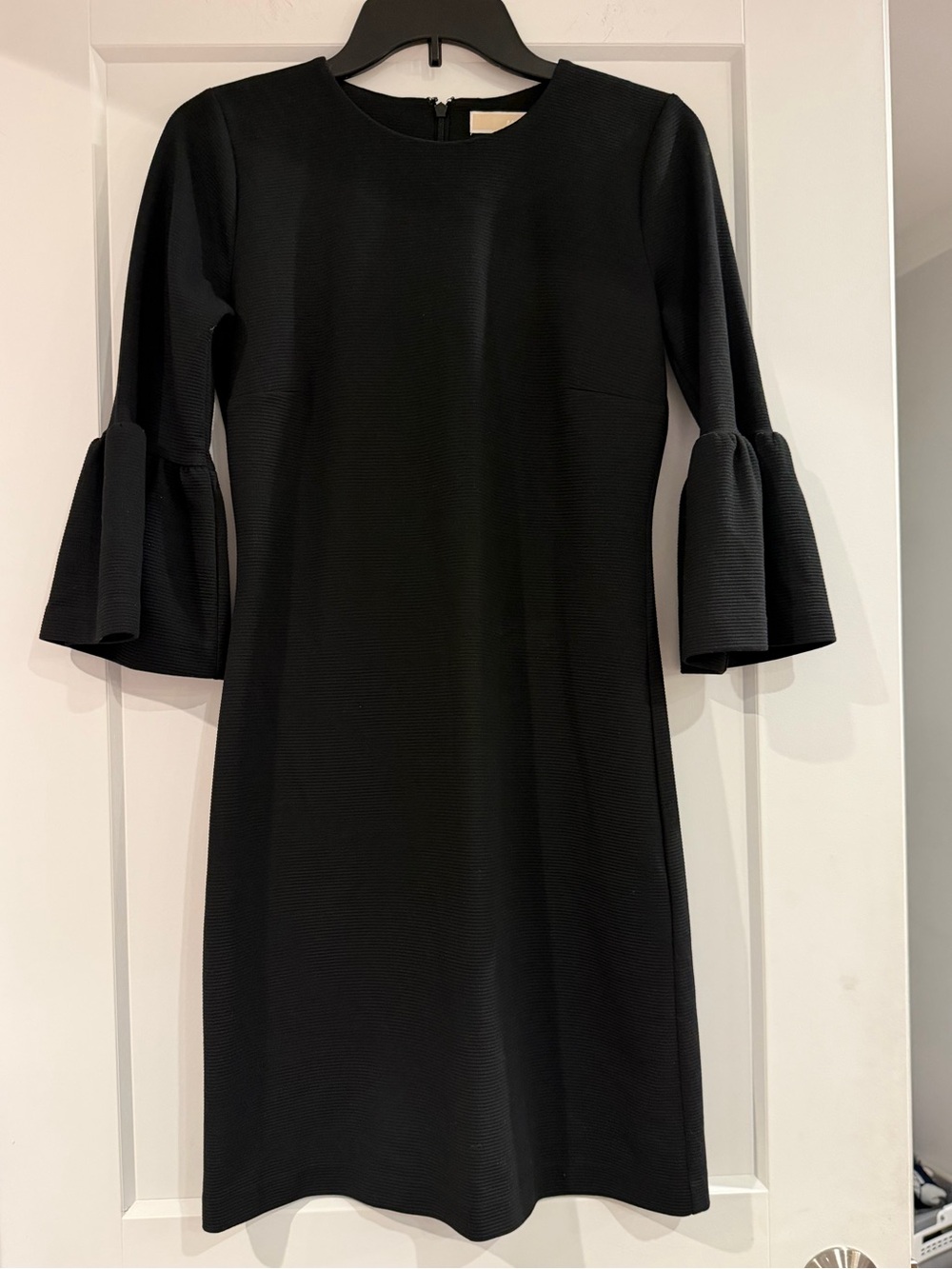 Michael Kors Black Bell-Sleeve Shift Dress ribbed texture size XS